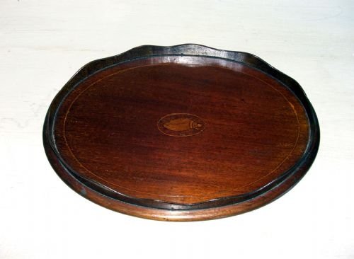 Small Mahogany and Inlay Oval Drinks Tray